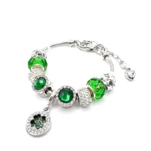 Green Four Leaf Clover Hollow Rhinestone Bracelet Adjustable Couple Charm Cuff Fashion Jewelry