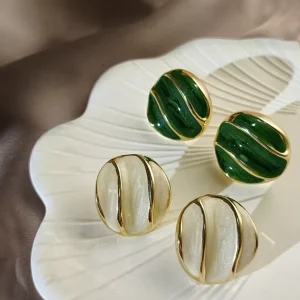 Green Glaze Irregular Round Stud Earring Korean Design Enamel Geometric Exaggerated Sweet Cool Fashion Retro Ear Jewelry