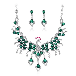 Green Jewelry Set Wedding Bridal Costume Jewelry Designer Necklace and Earring Set