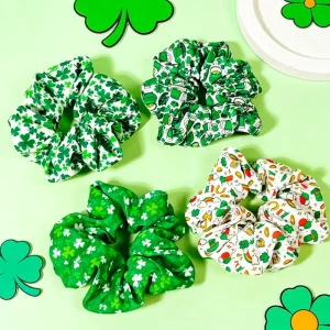 Green Large Scrunchie Hair Tie Retro Clover Print Girls Ponytail High Elasticity Rubber Band Sweet Party Hair Accessories Custom