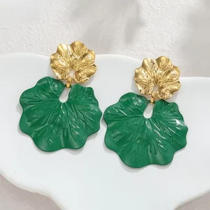 Green Leaf Earrings Fashion Design Sense Exaggerated Designer Earrings Stainless Steel Water Proof High Quality Jewelry