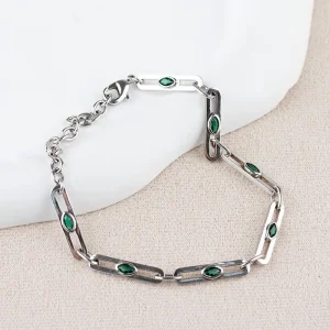 Green Zircon Copper Link Bracelet Adjustable 18+4.7cm Silver Plated Luxury Women’s Fashion Jewelry