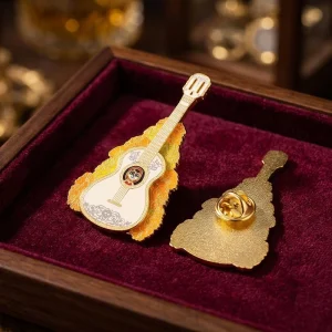 Guitar Shaped Hard Enamel Lapel Pin Custom Metal Cartoon Badge Brooch Decor Folk Art Gold Plated Alloy Badge for Clothing