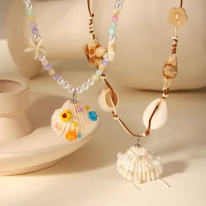 H&C Bohemian Beach-style Fashion Jewelry Trendy Pendant Necklace That Combines Various Marine Elements Such As Shells and Pearls
