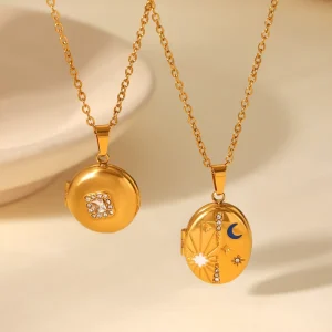 H&C Brand Fashion Jewelry 18K Gold Plated Stainless Steel Round Lockets Pendant Photo Necklace for Women Custom Picture Necklace