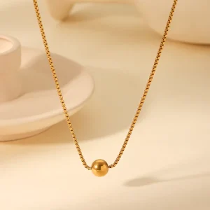 H&C Classic Minimalist Single-ball Design Fashion Jewelry 18K Gold-plated Box Chain Necklace for Women Adjustable Accessories