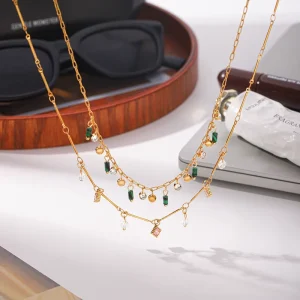 H&C Elegant Stainless Steel Fashion Small Charm Necklace 18K Gold plated Titanium Steel Fine Chain Adjustable Jewelry Accessory