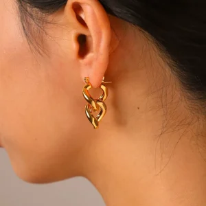 H&C Interlocked U Link Earrings 18K Gold Plated Stainless Steel Bulk Pack for Boutiques Bulk Custom Female Jewelry