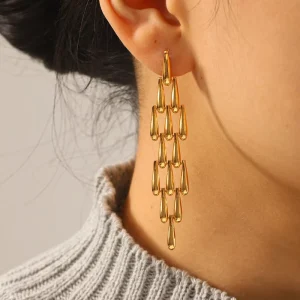 H&C Stainless Steel Trendy Dangle Earrings 18K Gold Plated Anti Tarnish Water Drop Statement Jewelry for Women Party