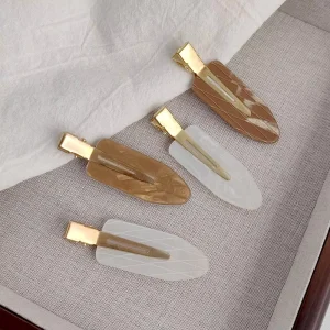 HC40199 Custom Checked Khaki White Hairclip Fashion Bright Color Smooth Simple Hairpin Temperamentally Smudged Accessories Women