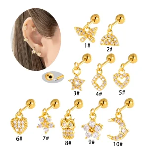 HENGSEN Fashion Stainless Steel Jewelry Heart Flower Ball Back Stud Earrings Detachable Pendant Body Piercing Jewelry for Women