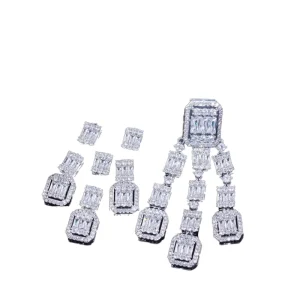 HIBRIDE Fashion Ladies Platinum Plated Brass Sparkling Square Design Cubic Zirconia Drop Earrings Best Gift Friends Bijoux