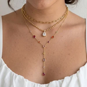 HIgh Quality Fashion Colorful Zircons Tassel Y Shape Stainless Steel Pendant Long Necklace for Women
