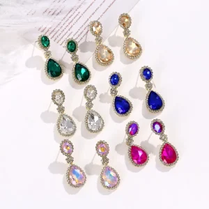 HIgh Quality Trendy Stud Earrings Copper Set with Multicolor Zircon Drop Water Drop Shape Earring