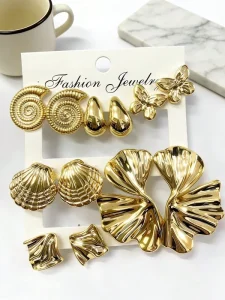 HL 5 Pairs of Eco Friendly ABS Flower Droplet Irregular Earring Sets for Women Suitable for Daily Wear