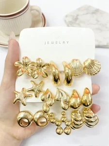 HL Advanced Vacation Style 9 Pairs of Geometric Plastic Resin Fashion Women’s Earrings Set Gift