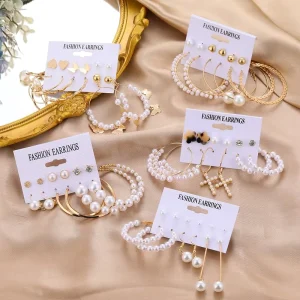 HL Women’s Korean Style Fashion Drop Earrings Set Mixed Designs Leopard Tassel Studs Hoop Jewelry