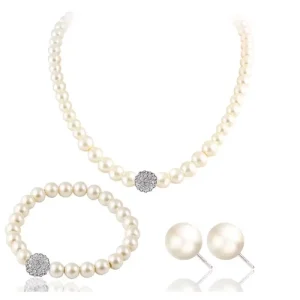 HOT New Fashion New Simple Design Pearl Necklace Bracelet Earring Set for Women Shop Jewelry Sets