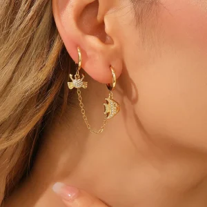 HWASAN New Arrival Vacation Style Ocean Elements Chain Earrings CZ Inlaid Elegant Versatile Jewelry for Women
