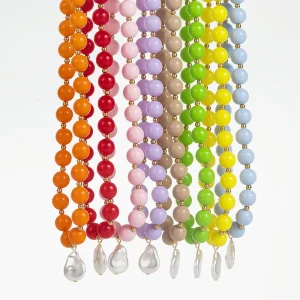 HWASAN Spring Summer Bohemian Beaded Necklace Round Acrylic Color Beads Dainty Fashion for Women