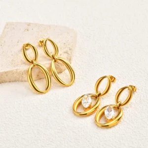 HXYD Stainless Steel Nordic Minimalist Style Oval Geometric Stud Earrings in Gold Plated Finish for Women Gift