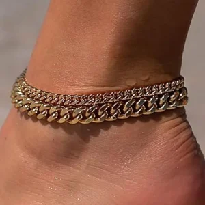HY Ouqi Romantic Fine New Layered Anklet Cuban Chain Style Fashion Personality Jewelry for Girls Made of High Quality