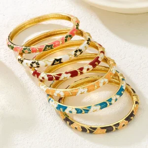 HZ0010 Chinese Style Enamel Painted Copper Bracelet Oil Drop Opening Design Fashion Bangles