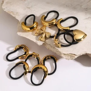 Hair Accessories 18k Gold-plated Women’s Stainless Steel Curved Black Rubber Headband