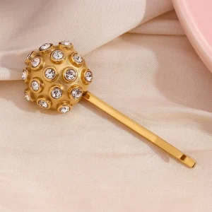 Hair Accessories Ball Zircon Jewelry 18k Gold Plated Hair Clip Stainless Steel Women Hair Clips