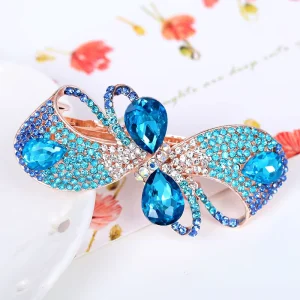 Hair Accessories Ladies’ Water Diamond Hair Clips Alloy Crystal Bow Spring Clips Fashionable and Versatile Hair Clips