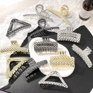 Hair Claws Accessories Triangle Rectangle Diamond Lattice 11.5cm Large Shark Metal Hair Claw Clips