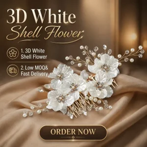 Hair-friendly Fashion 3D White Shell Flower Large Rhinestone Bridal Hair Comb Elegant Wedding Hair Accessories