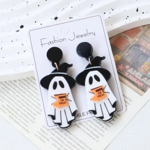 Halloween Acrylic Wizard Hat Ghost Cute Drop Earrings Women’s Holiday Ear Accessories