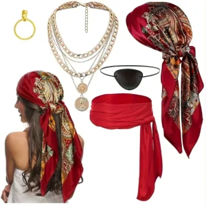Halloween Ball Party Accessories Set Cosplay Pirate Dress up with Headscarf Belt Necklace Bracelet for Anime Costumes
