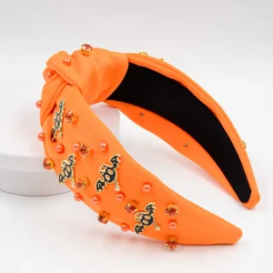 Halloween Bat & Rhinestone Knotted Headbands Purple & Orange Hair Hoops Holiday Hair Accessories