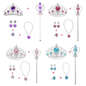 Halloween Carnival Party Costume Accessories Little Girls Cosplay Princess Crown Necklace Earring Ring Magic Wand 5pcs Set