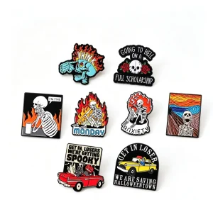 Halloween Cartoon Animal Zinc Alloy Brooch Flame Shaped Enamel Pin Punk Style Antique Modern for Clothing Bag Decoration