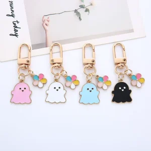 Halloween Cartoon Ghost Flowers Keychain Car Bag Keyring Charm Bags and Cars Pendant Fashion Couple Halloween Metal Key Chains