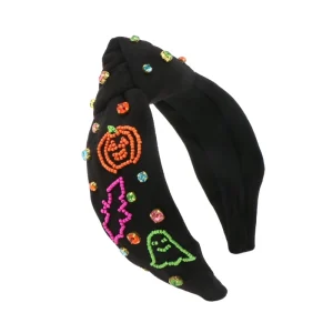 Halloween Crystal Bead Embroidery Women Hair Accessories Custom Bowknot Hand Made Headband