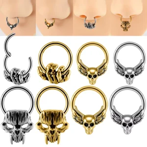 Halloween Devil Nose Septum Ring for Women Men Stainless Steel Skull Segment Hoop Cartilage Earrings Piercing Jewelry