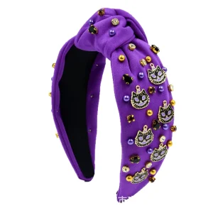 Halloween Fabric Pearl Diamond Skull Handmade 13CM Knotting Wide brimmed Fashion Hair Accessories for Women