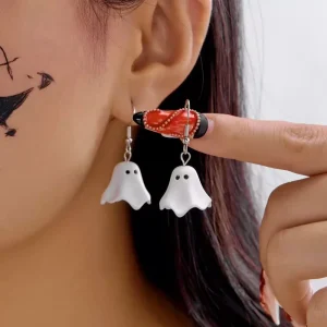 Halloween Fun White Ghost Necklace Earrings Accessories for Women N80482