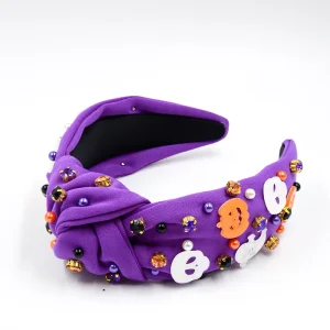 Halloween Handmade Fashion Fabric Knot Headband Rhinestone Skull Ghost Pumpkin Dark Style Women’s Festival Hair Accessories
