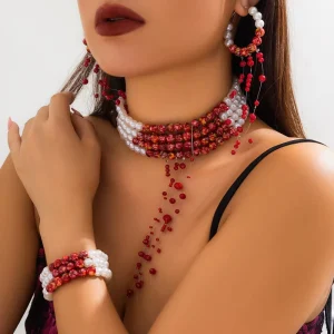 Halloween Jewelry Bloody Pearl Chocker Necklace Gothic Pearl Blood Necklace