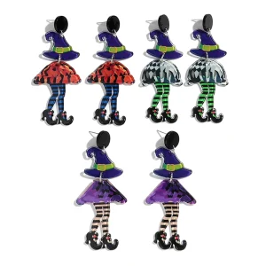 Halloween Jewelry Funny Party Jewelry Creative Clown Costume Boots Witch Hat Long Legs Printed Acrylic Drop Earrings