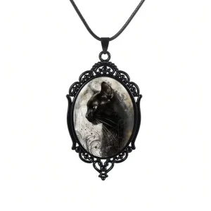Halloween Series Halloween Gothic Black Cat Necklace Retro Black Cat Pendant Fashion Costume Accessories for Festival
