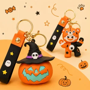 Halloween Soft Rubber Keychain Spooky Pumpkin Bag Charm Backpack Pendant Boo Basket Filler Party Gift 5 Styles