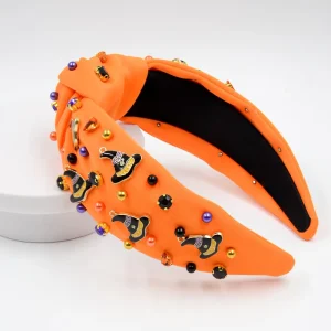 Halloween Witch Hat & Rhinestone Knotted Headbands Purple & Orange Hair Hoops Holiday Hair Accessories