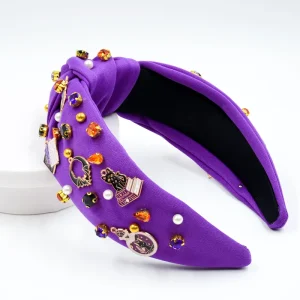 Halloween Witchy Tarot & Cat Rhinestone Knotted Headbands Orange & Purple Hair Hoops Holiday Hair Accessories