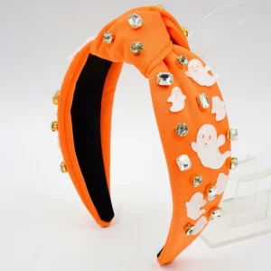 Halloween Women New White Ghost Headband Fabric Diamond Acrylic Handmade Wide Brimmed Accessories Headwear Fashion Knot Hair